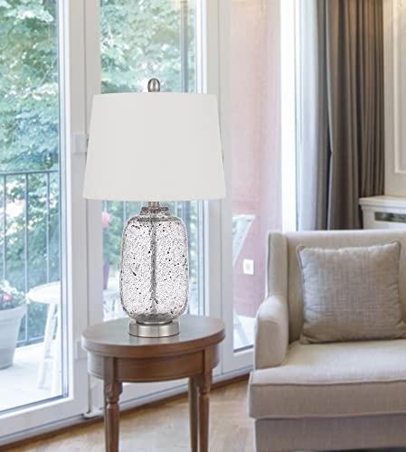 Cal Lighting BO-3037TB Table Lamp, Distressed Glass, Brushed Steel, 13inW x 23.5inH, Hardback Taper Drum Shade