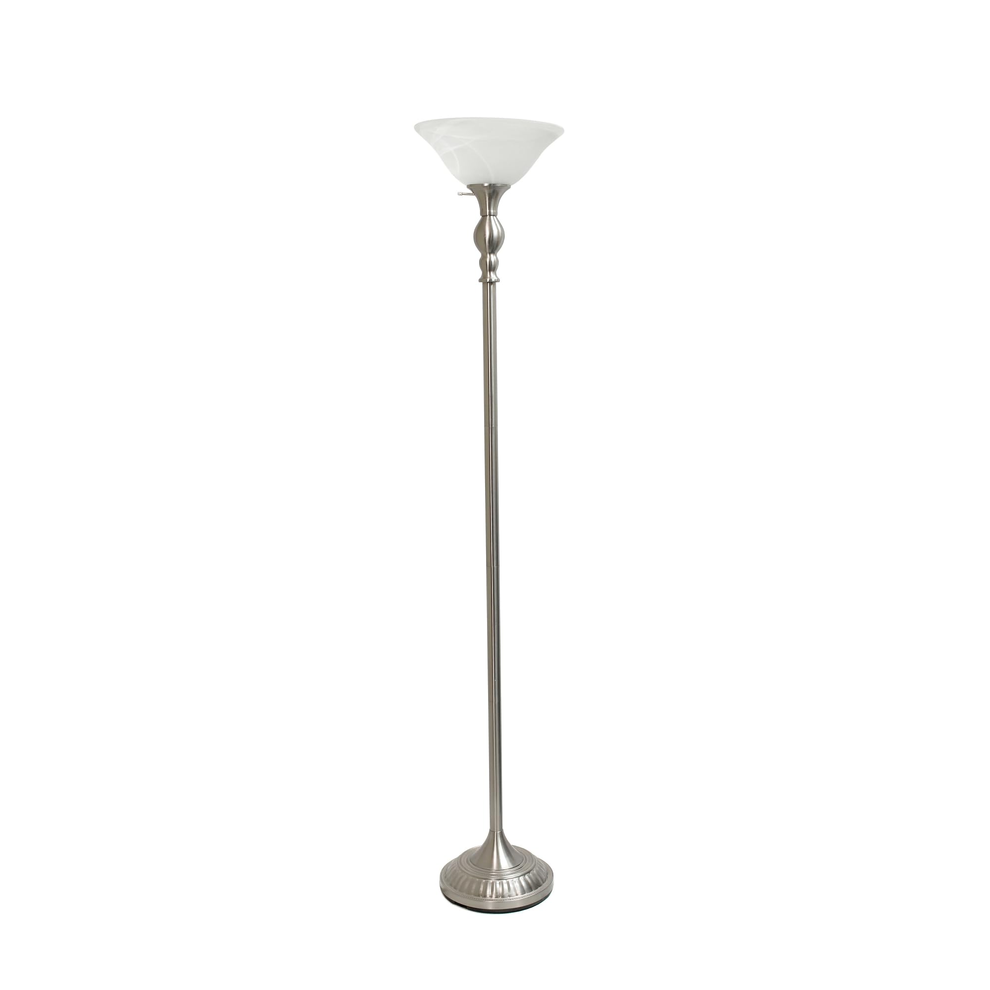 Elegant Designs Lf2001-Bsn 1 Light Torchiere Marbleized White Glass Shade Floor Lamp, Brushed Nickel