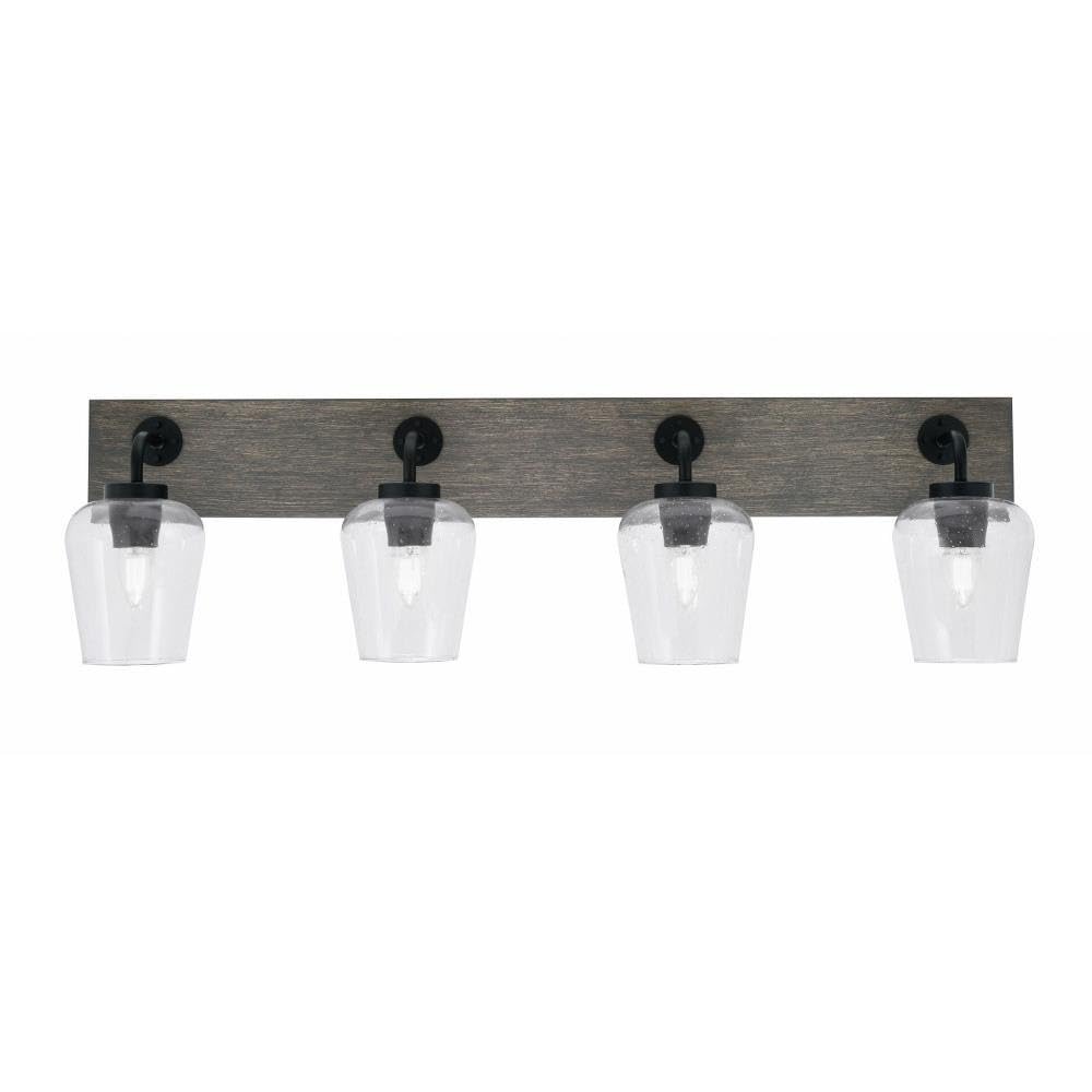 Toltec Lighting 1774-Mbdw-210 Oxbridge - 4 Light Bath Bar-10 Inches Tall And 36.25 Inches Length, Finish Color: Matte Black/Painted Distressed Wood-Look Metal, Glass Color: Clear Bubble