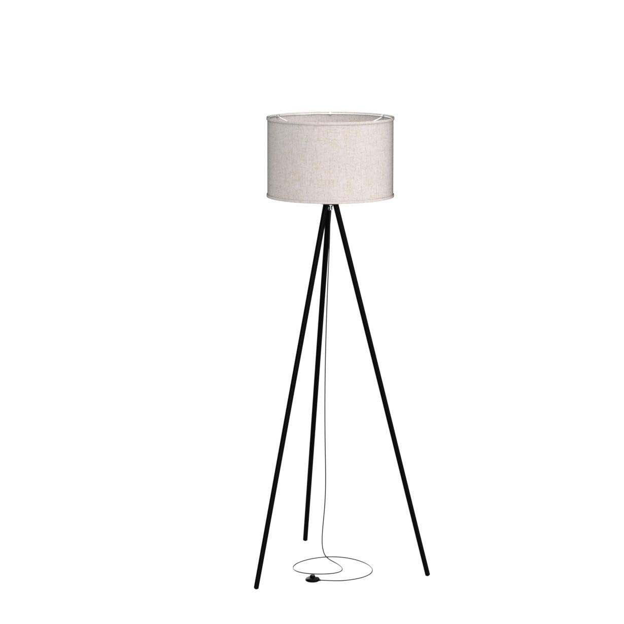 Floor Lamp For Living Room, Tripod Floor Lamp, 15W Led Bulb, 3 Levels Dimmable Brightness, Linen Lamp Shade, Mid Century Standin