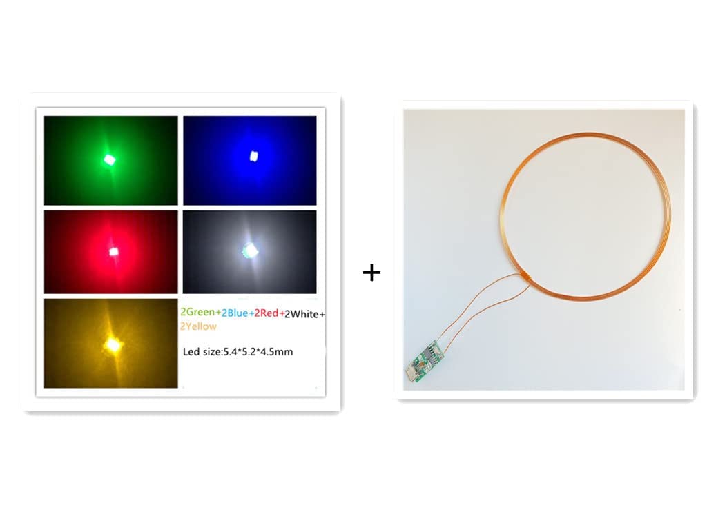 Taidacent Micro USB Wireless LED Lamp Kit - 10PCS 5.4MM Multi Color LEDs + Coil, Colorful, Model TDJL50MMICROUSBCOIL