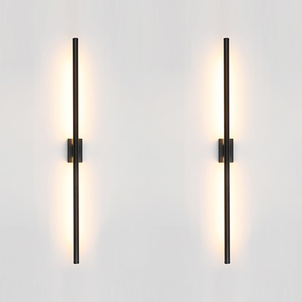 Reddragon Lighting Set Of 2 Dimmable Hardwired Linear Black Led Wall Sconce Narrow Small Base 40 Inch Vanity Wall Light For Living Room Bathroom Bedroom Corridor (2 Pack, 40'', Black, Dimmable)