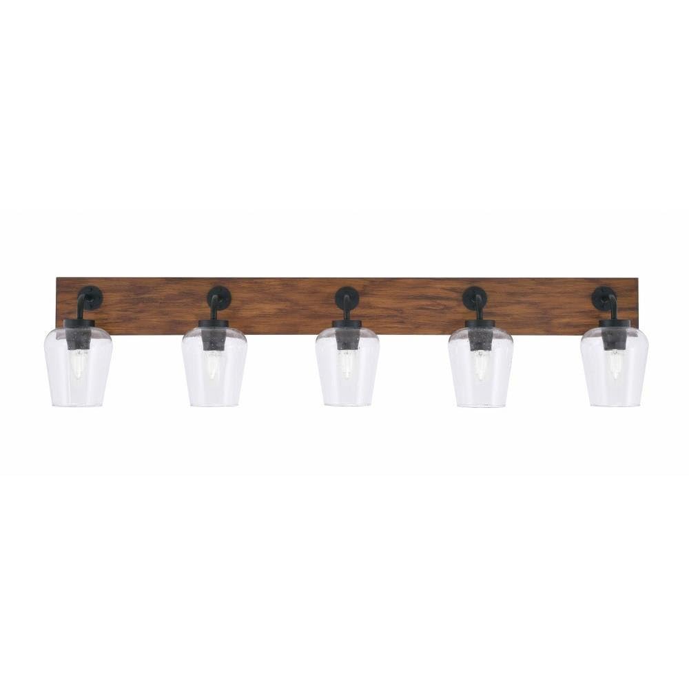 Toltec Lighting 1775-MBWG-210 Oxbridge - 5 Light Bath Bar-10 Inches Tall and 46.5 Inches Length, Finish Color: Matte Black/Painted Wood-Look Metal, Glass Color: Clear Bubble