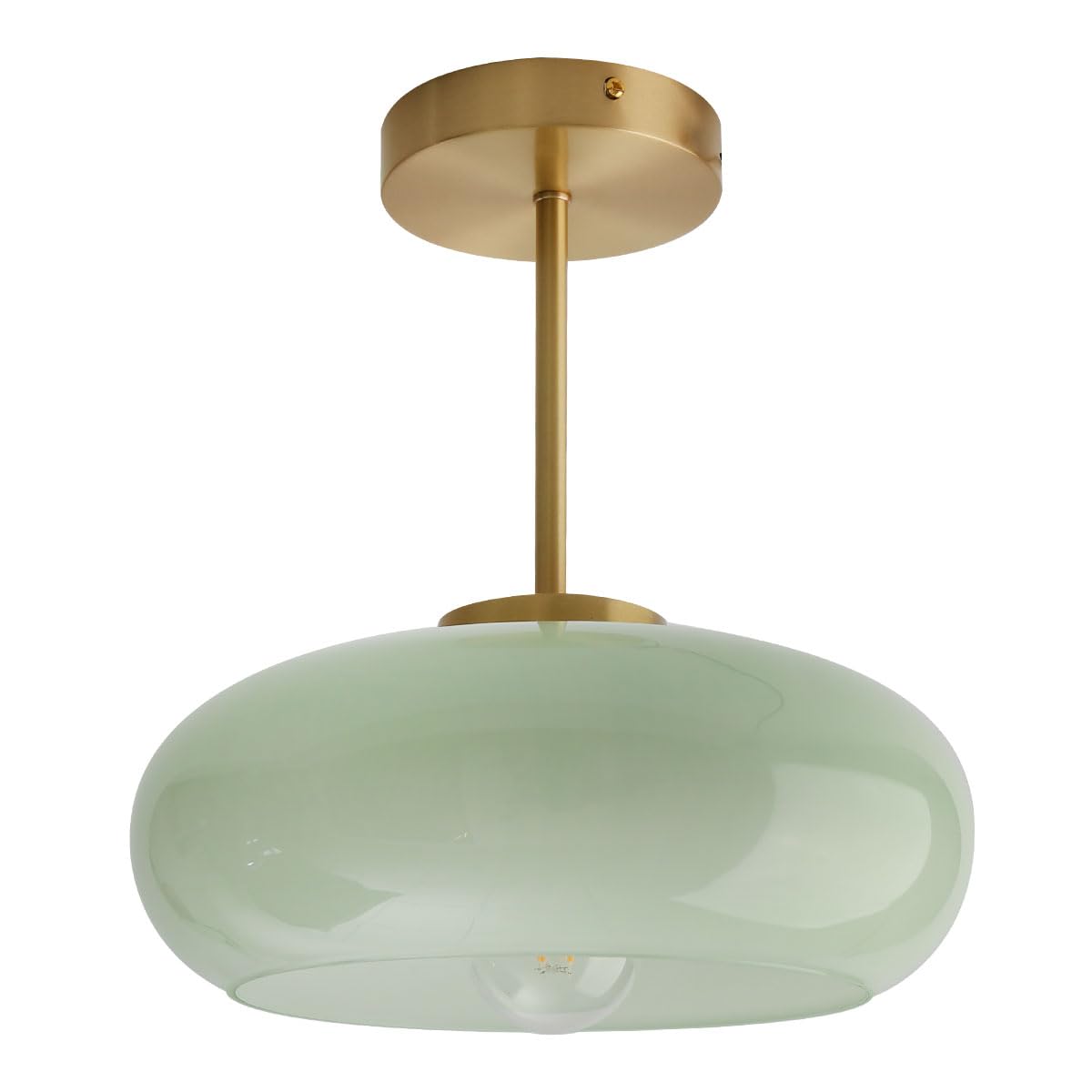Qufute Milk Ceiling Light mid Century Modern Ceiling Light fixtures with Milk Green Glass Shade Gold Semi Flush Mount Ceiling Li