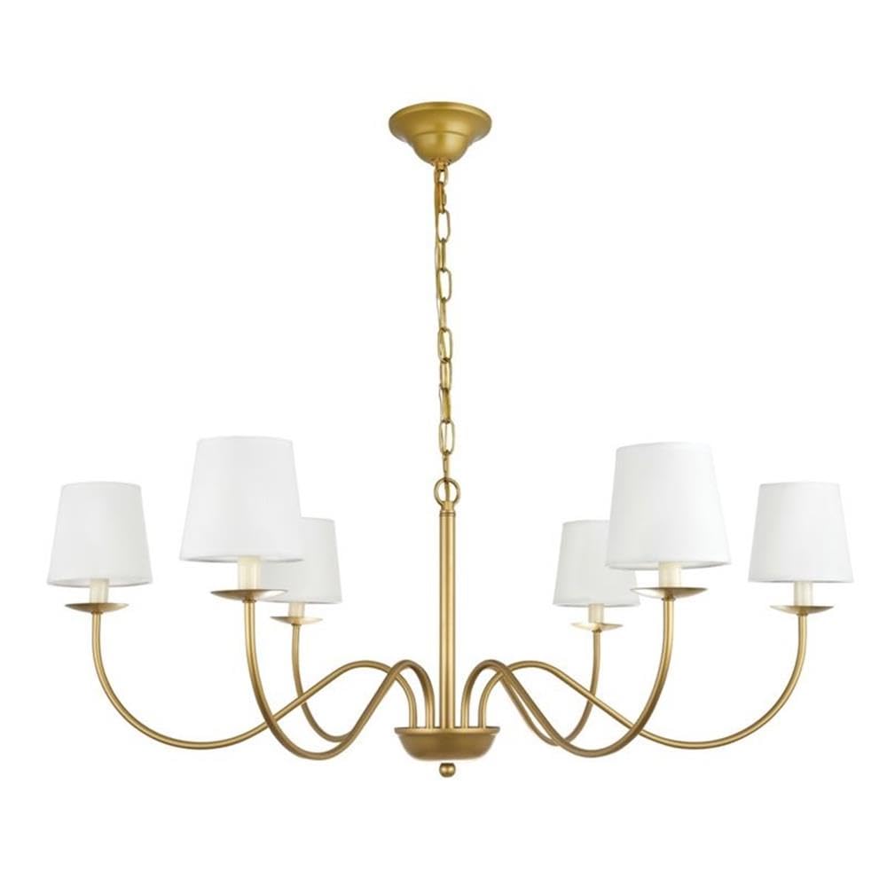 Living District 6-Light Metal & Fabric Chandelier, Brass/White, Model LD6103D37BR