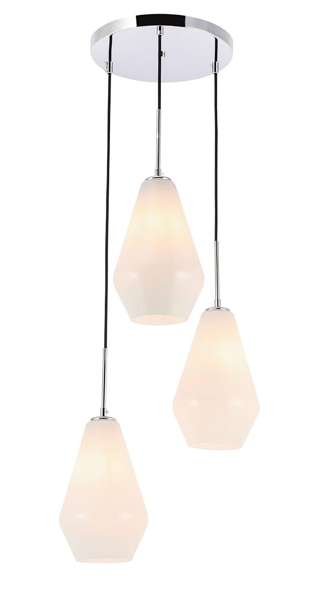 Elegant Lighting Chrome 3-Light Pendant - Modern Frosted White Glass Ceiling Fixture