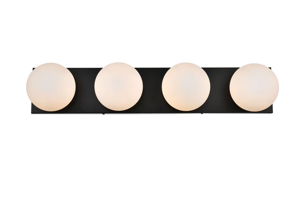 Living District Jaylin 4-Light Iron & Glass Bath Sconce in Black/Frosted White