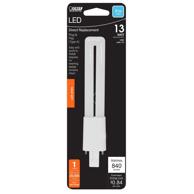 Feit Electric PL GX23 LED Tube Light Soft White 13 Watt Equivalence 1 pk