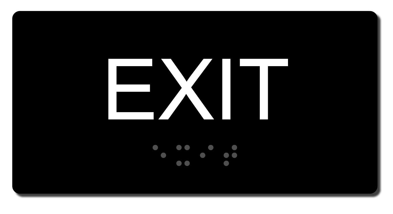 3'' X 6'' ADA Compliant Tactile Exit Sign (Black/White) with Raised Letters and Braille