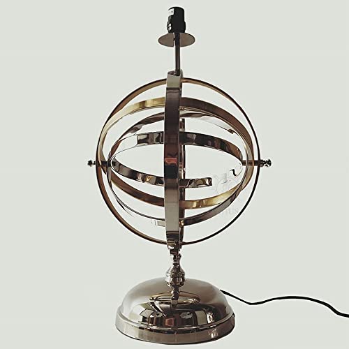 Old Modern Handicrafts Aluminum Armillary Table Lamp With Rotating Silver & Gold Rings, 30"