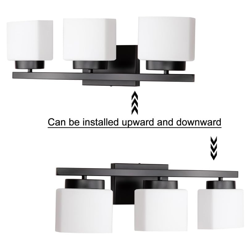 Dosoty 3-Light Bathroom Vanity Light Fixture Over Mirror  Modern Matte Black Vanity Lights With Milky Glass Shade  23 Inches Vanity Lighting Fixtures For Bathroom Lighting