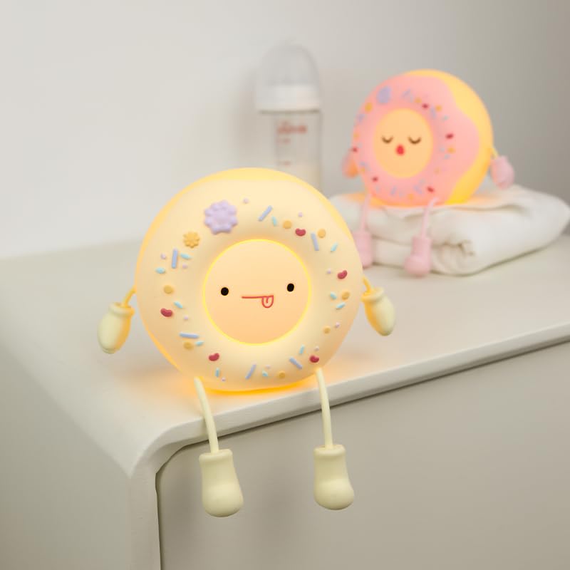 Hpydiy Cute Donut Night Light For Kids Silicone Nursery Nightlight  Touch Control Usb Rechargeable Lamps Breastfeeding Sweet Kawaii Dorm Room Decor Christmas Gift Baby Kids Girls Teens White