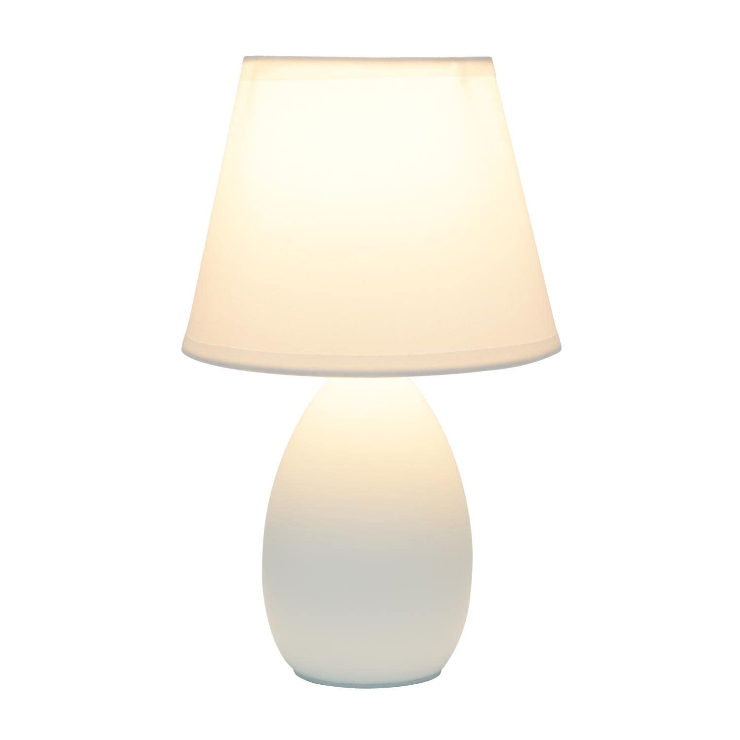 Creekwood Home Off-White Ceramic Bedside Table Lamp With Tapered Drum Shade, 9.45&quot;