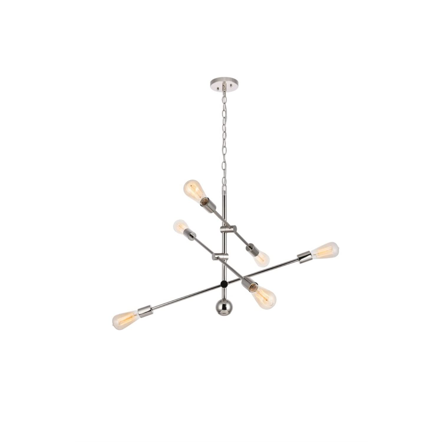 Living District Indoor Modern Home Decorative Bright Ceiling Axel 6 Lights Polished Nickel Pendant