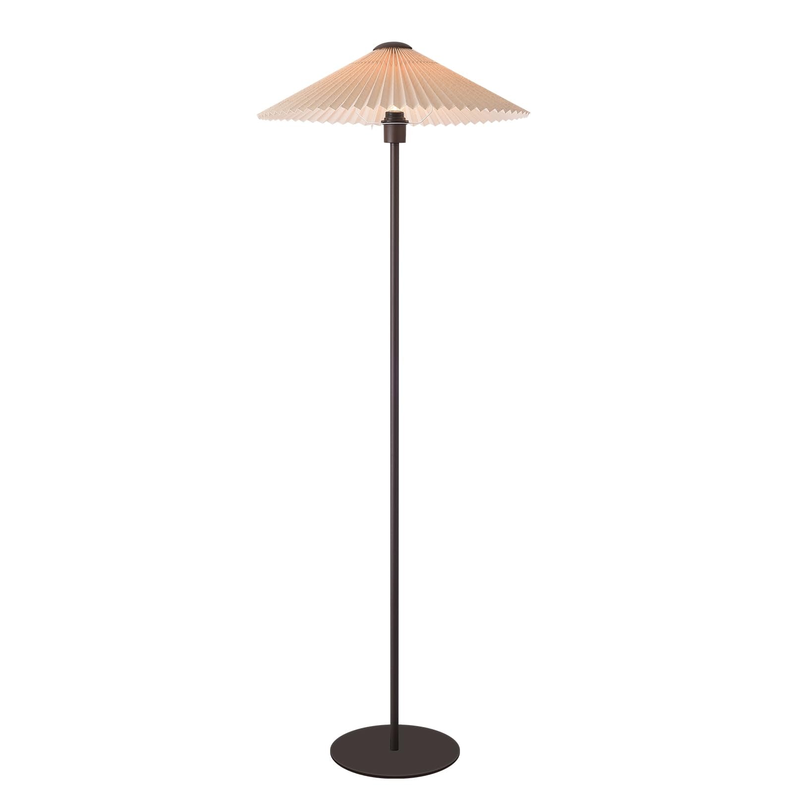 KUNJOULAM Pleated Floor Lamp, Metal Standing Lamp with Fabric Shade, Brown, Model FL001 for Living Room, Bedroom, Office