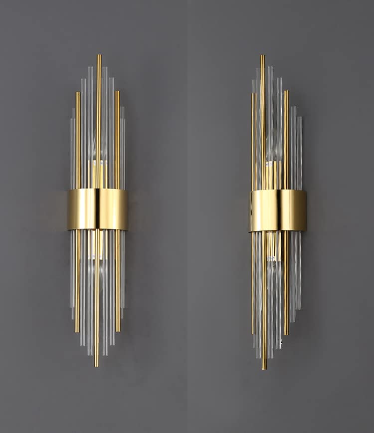 Shawnkey 2-Light Gold Wall Sconce, Modern Brushed Titanium With Clear Glass Crystal For Home Lighting