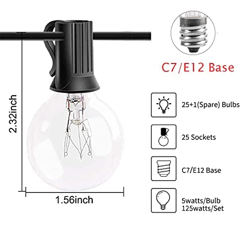 GOOTHY G40 Outdoor Globe String Lights, 25FT, Black Wire, 27 Incandescent Bulbs, UL Listed for Indoor Outdoor Use
