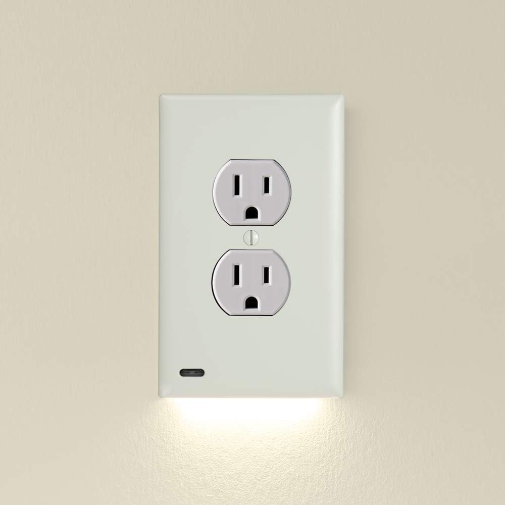 SnapPower GuideLight 2 Duplex Outlet Wall Plate with LED Night Lights, Auto On/Off Sensor, Light Almond