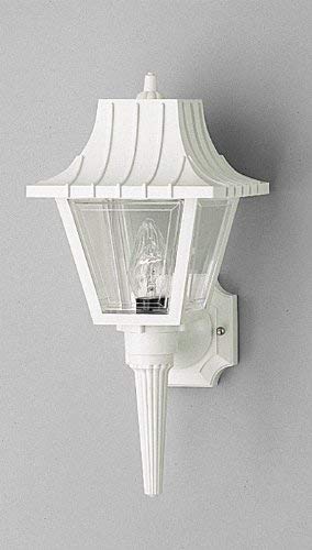 Progress Lighting P5815-30 Wall Torch, White, 8-Inch Width x 17-Inch Height, Ribbed Mansard Roof, Beveled Clear Acrylic Panels