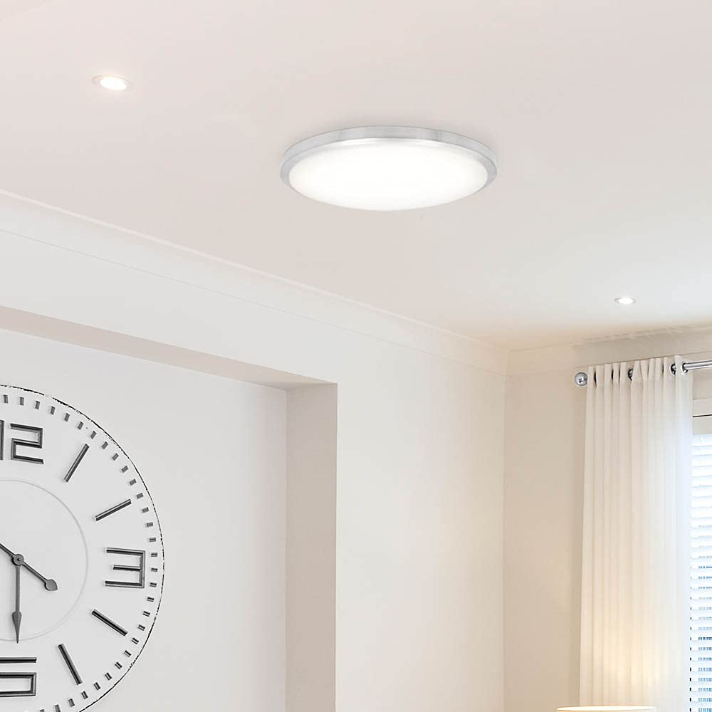 Maxxima 14 In. Led Round Flush Mount Ceiling Light Fixture,1600 Lumens, 3000K Warm White, Dimmable Indoor Fixture With Brushed A