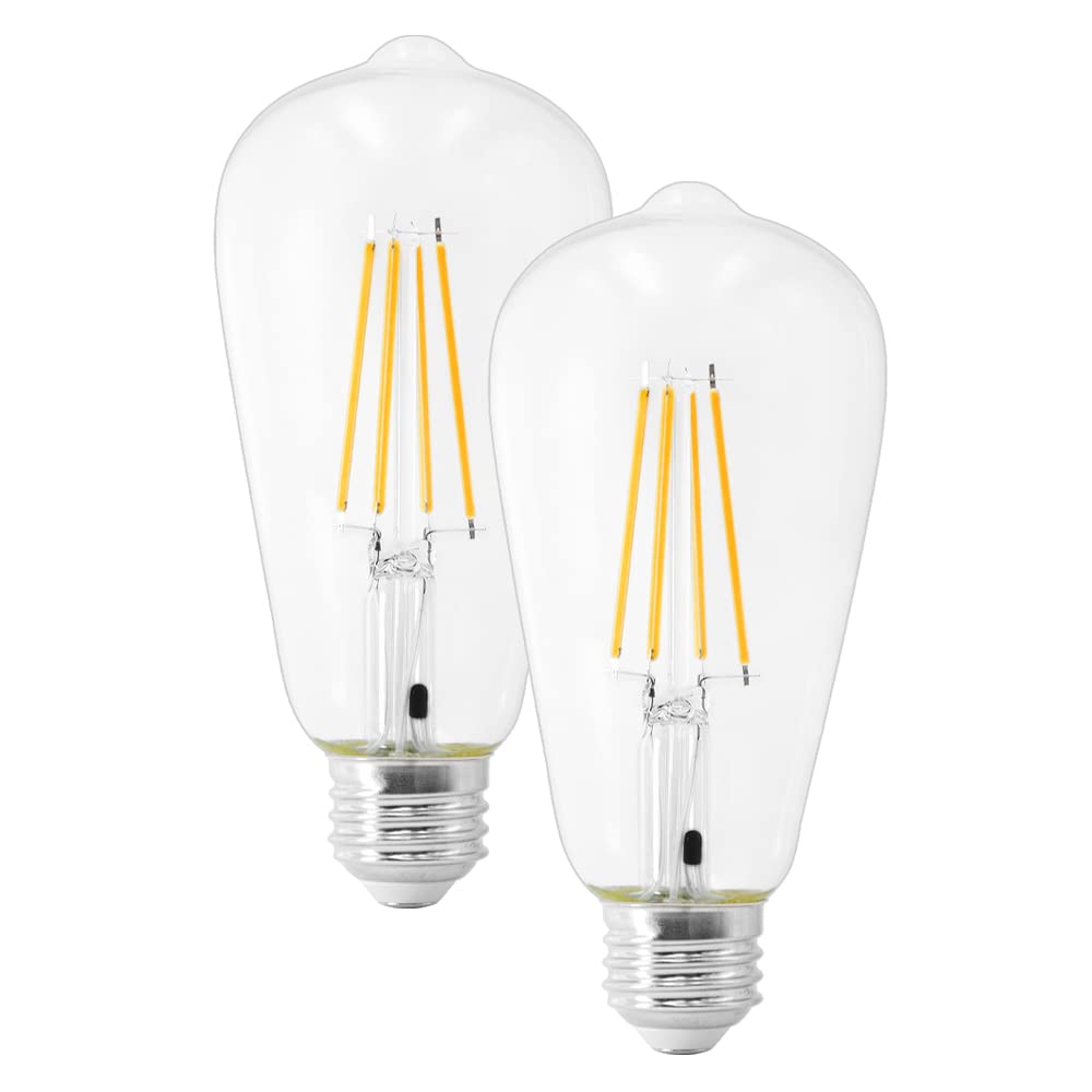 Maxxima St19 Dusk To Dawn Led Edison Light Bulb, 60 Watt Equivalent, 800 Lumens, 2700K Warm White, Vintage Styled Filament Light