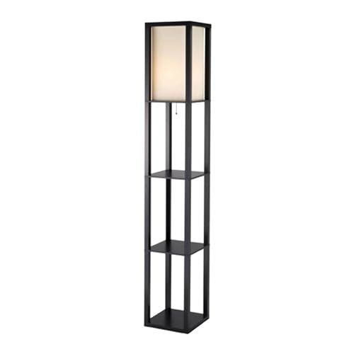 Homeroots Lighting 11.5 X 11.5 X 72 Black Wood Tall Shelf Floor Lamp