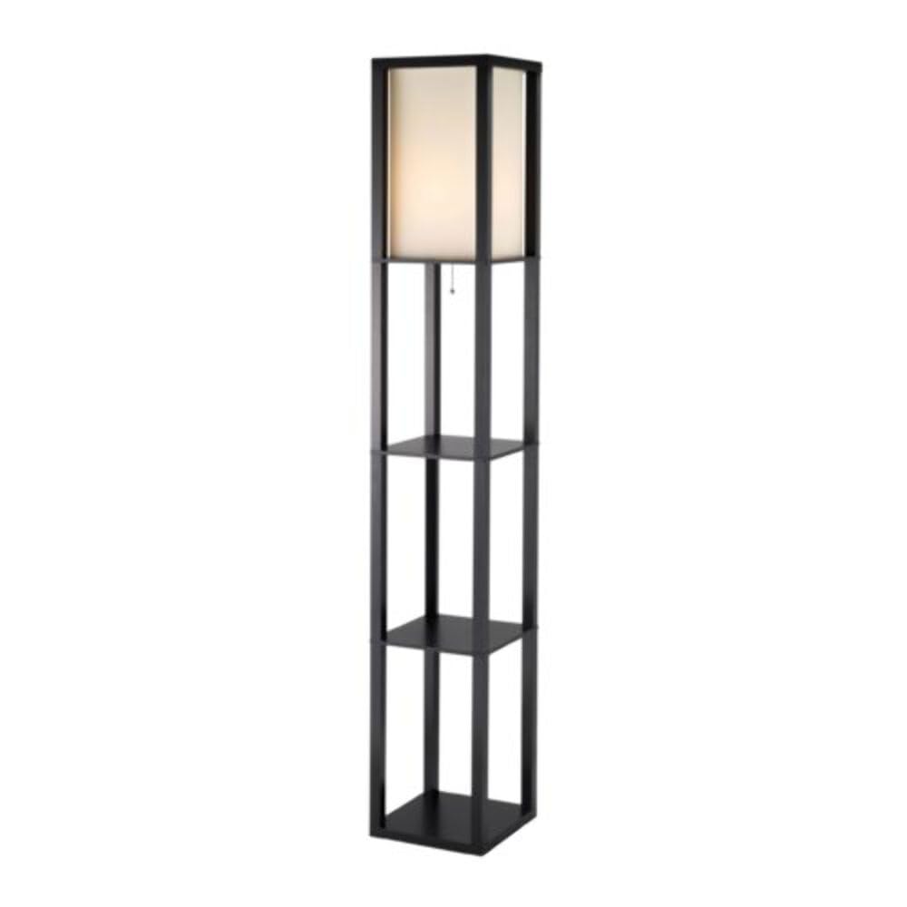 Homeroots Lighting 11.5 X 11.5 X 72 Black Wood Tall Shelf Floor Lamp