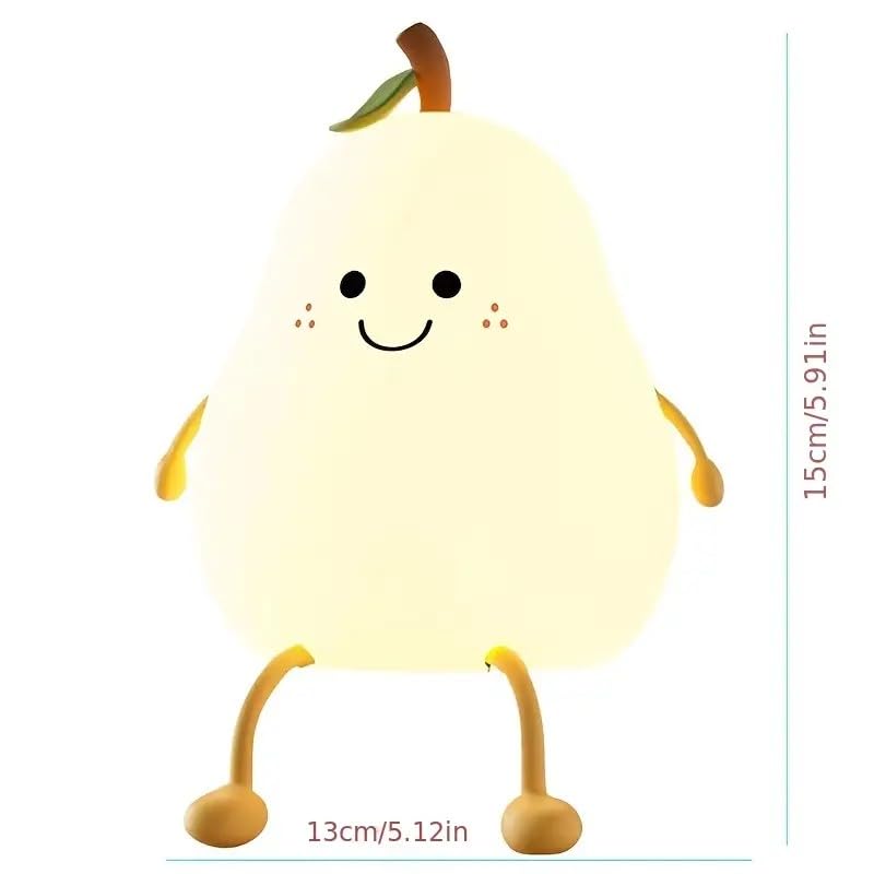 Night Light Cute Tangerine Led Squishy Novelty Animal Night Lamp Dimmable Soft Silicone Nursery Nightlight For Kids  Rechargeable Bedroom Touch Lamp  Dorm Decor  Baby Boys Girls Gift (Pear)