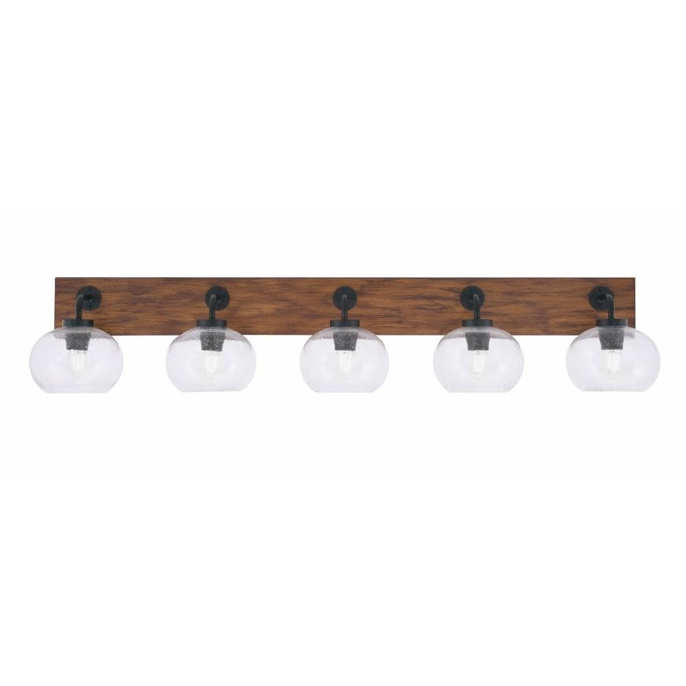 Toltec Lighting 1775-MBWG-202 Oxbridge - 5 Light Bath Bar-9 Inches Tall and 47.75 Inches Length, Finish Color: Matte Black/Painted Wood-Look Metal, Glass Color: Clear Bubble