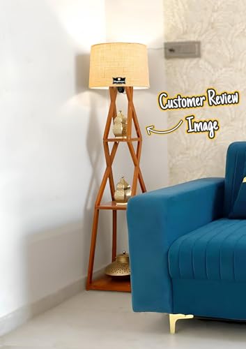 Hopdezyo Khadi Shade, Corner Design Wooden Floor Lamp for Living Room, Bedroom, Office & Home Decoration