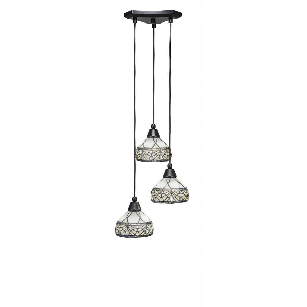 Toltec Lighting 28-Mb-9485 Europa 3 Light Multi-Light Mini Pendant With Royal Merlot Glass, 7&quot;, Matte Black