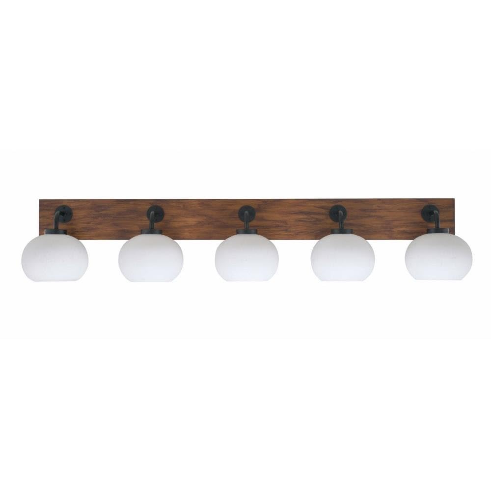 Toltec Lighting 1775-Mbwg-212 Oxbridge - 5 Light Bath Bar-9 Inches Tall And 47.75 Inches Length, Finish Color: Matte Black/Painted Wood-Look Metal, Glass Color: White Muslin