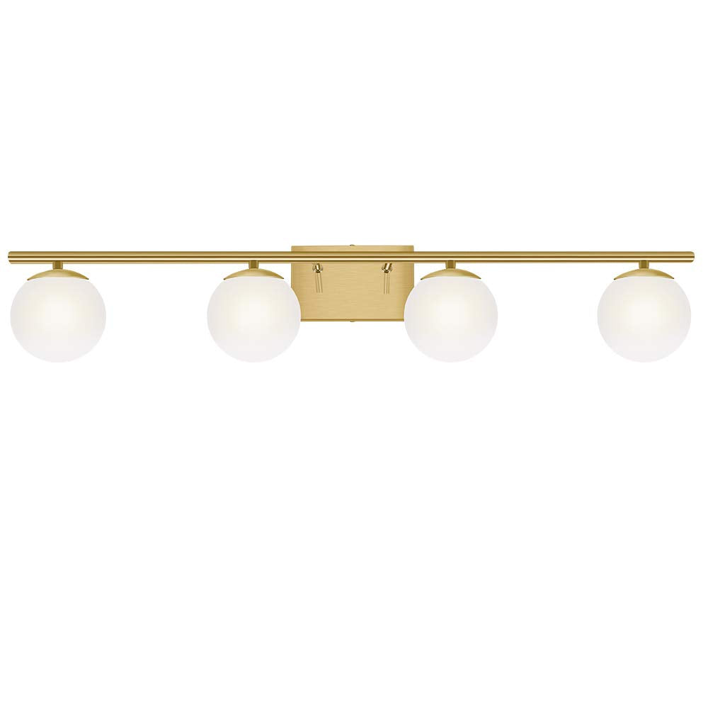 YHTlaeh New Bathroom Vanity Light Fixtures Brushed Brass Milk White Globe Glass Shade 4 Lights Modern Wall Bar Sconce Over Mirro