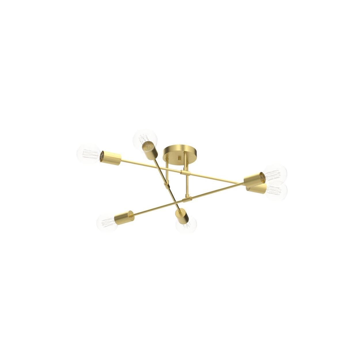 Bosceos Modern Sputnik Chandelier 6-Light Industrial Ceiling Fixture 22in Gold Metal Semi Flush Mount Lighting for Dining Room, Bedroom, Living Room
