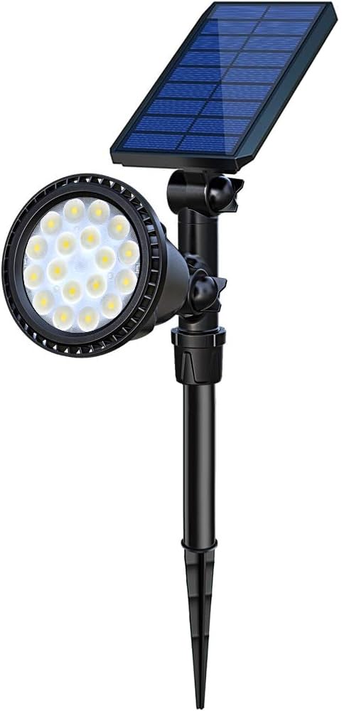 OSORD Solar Spot Lights Outdoor, 18 LED, Waterproof, Adjustable, 1 Pack, Cool White, High-Impact ABS Plastic