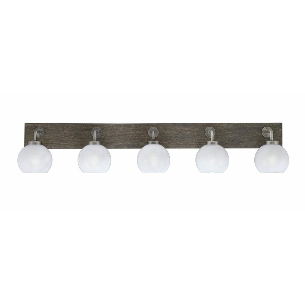 Toltec Lighting 1775-Gpdw-4101 Oxbridge - 5 Light Bath Bar-9 Inches Tall And 46.5 Inches Length, Finish Color: Graphite/Painted Distressed Wood-Look Metal, Glass Color: White Marble