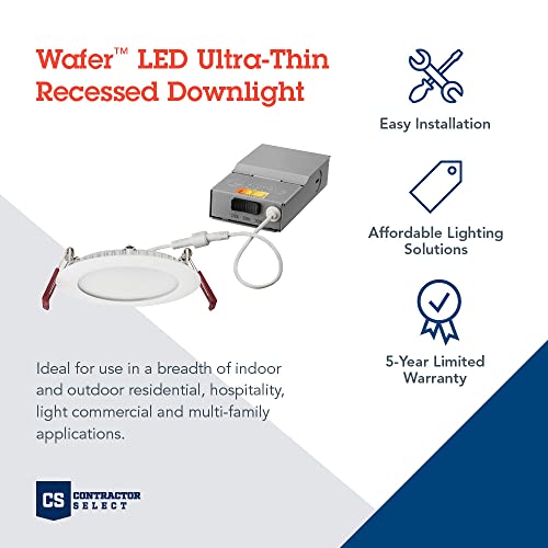 Lithonia Lighting Wf4 Led 30K40K50K 90Cri Mw M6 Recessed Light, Wafer Downlight With Ultra Thin Round Trim, Color Temperature Selectable, 3000K | 4000K | 5000K, 4-Inch, Matte White