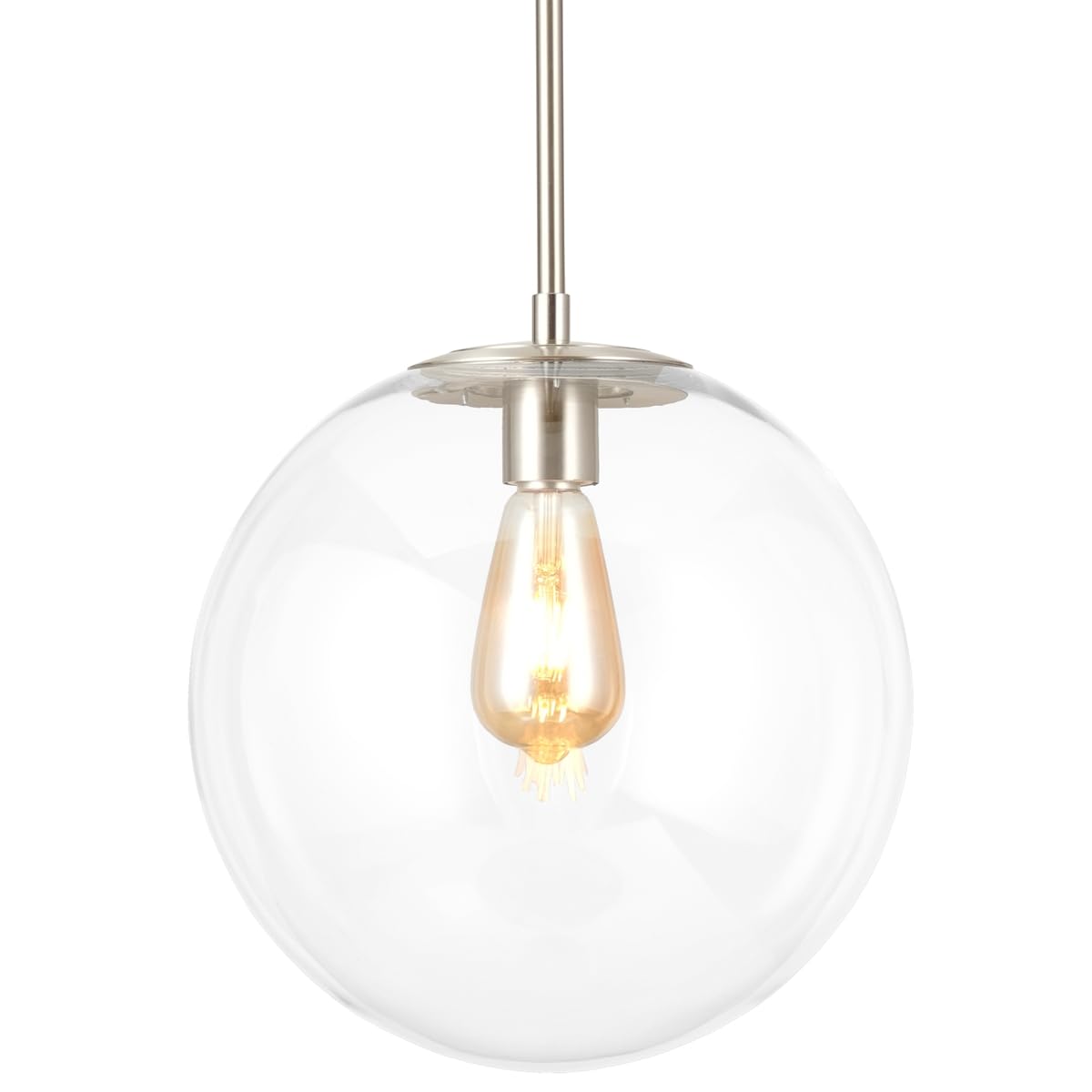 ELLEY HOME 12 inch Glass Pendant Light for Kitchen Island, Brushed Nickel Hanging Lamp for Entryway, Dining Room, Bedroom, Bathr
