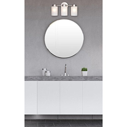 Westinghouse Sylvestre Three-Light Wall Fixture, Brushed Nickel Finish, Frosted Seeded Glass, 3-Light, White, Model 6227900
