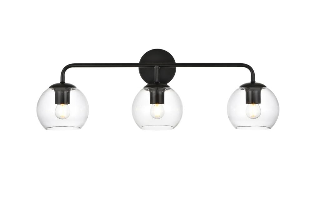 Living District Genesis 3-Light Iron & Glass Bath Sconce in Black/Clear