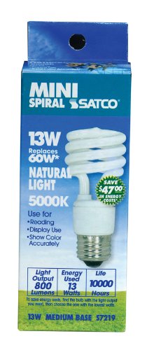 Satco S7219 13W T2 Mini Spiral LED Light Bulb, 5000K, White, 120V, Equivalent to 60W Incandescent for Enclosed Fixtures