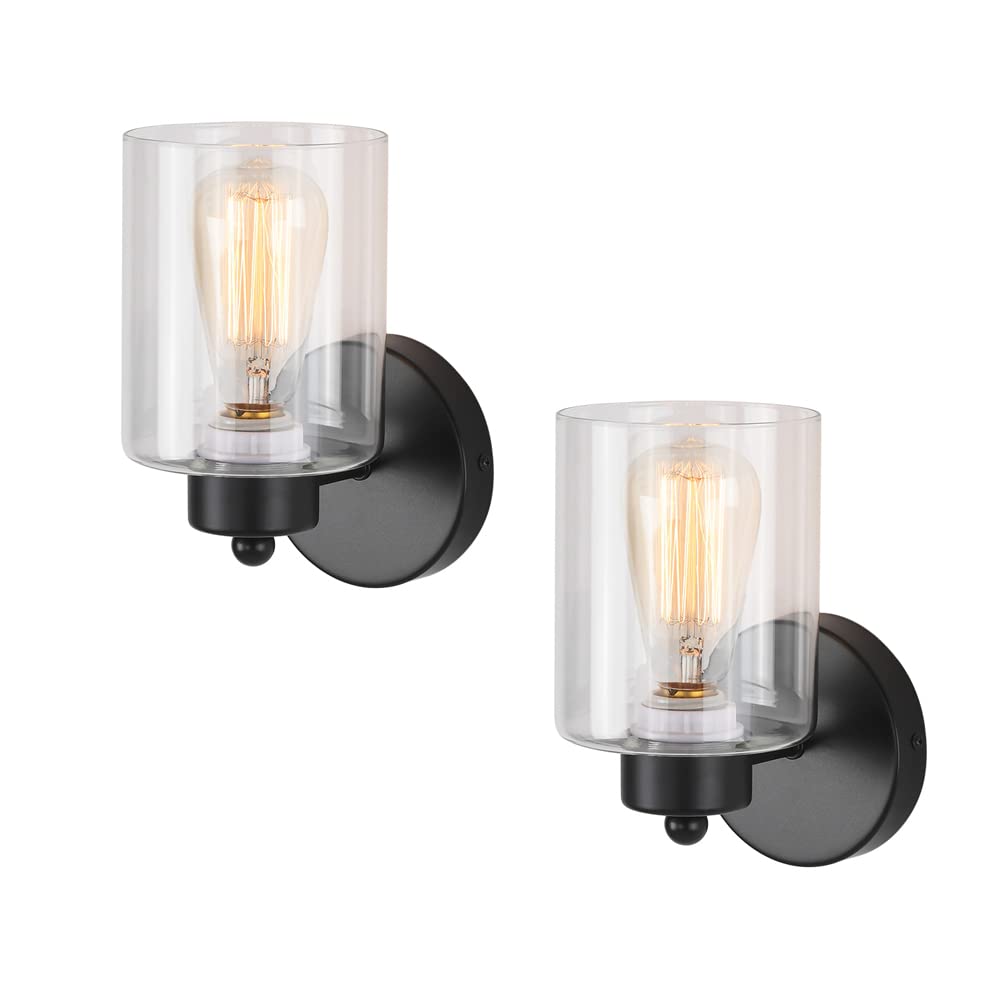 Kenmi Metal Sconces Wall Lighting With Clear Glass Shade,Bathroom Black Vanity Light Matte Black Wall Sconce, Matte Black Vanity Lights For Bathroom, Modern Wall Light Fixtures