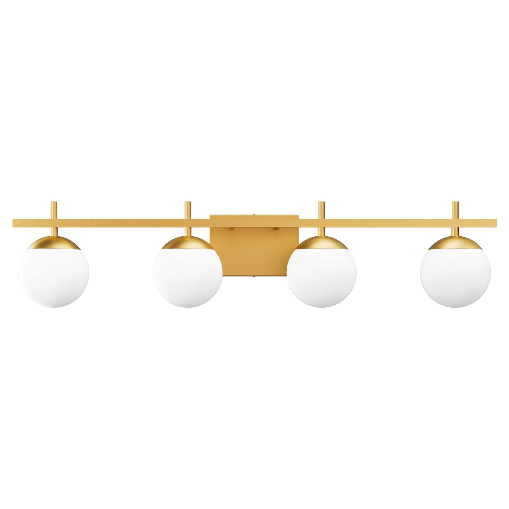 Ralbay 4-Light Gold Bathroom Vanity Lights, Modern Milky Glass, Metal Fixtures Over Mirror, Model 1100
