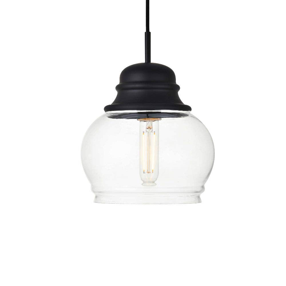 Living District Kenna 1-Light Metal & Glass Pendant in Black/Clear