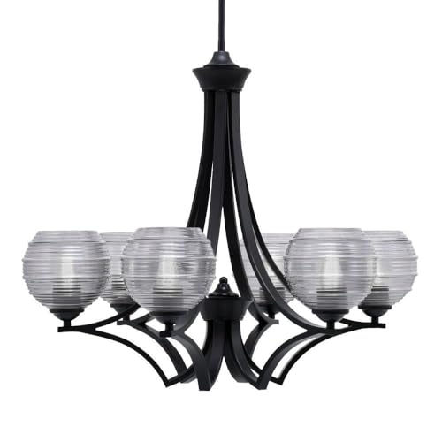 Toltec Lighting 566-Mb-5112 Zilo - 6 Light Uplight Chandelier-23 Inches Tall And 26.5 Inches Wide, Finish Color: Matte Black, Glass Color: Smoke Ribbed