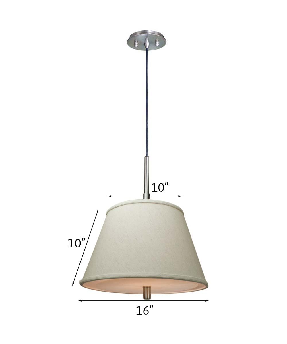 Laura Ashley Pendant Light, Satin Nickel, Empire Textured Oatmeal Shade, Slotted UNO, Diffuser