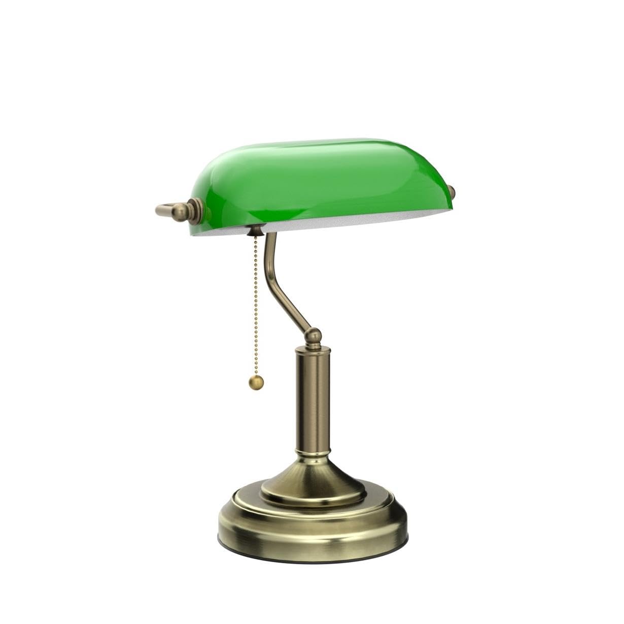TORCHSTAR Green Glass Bankers Desk Lamp, Antique Brass Base, UL Listed, E26, 6 ft, Vintage Design for Office & Study Room