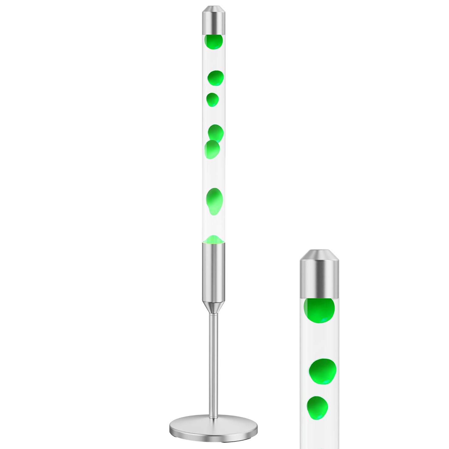 Kyzfy Liquid Motion Lamp, 47.5-Inch Magma Mood Light, Aluminum, Silver, Blue Water Green Wax, Model K-02