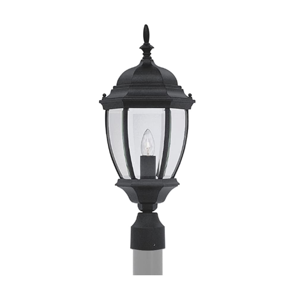 DESIGNERS FOUNTAIN 1-Light Outdoor Post Lantern Light, Clear Glass Shade, Aluminum, Black, Model 2436-BK
