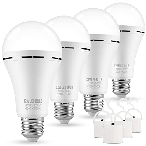 MOSLIAN Rechargeable Light Bulbs 4 Pack, 12W E26, 1500mAh Battery, Daylight Color, Emergency Lighting for Power Outage, Camping
